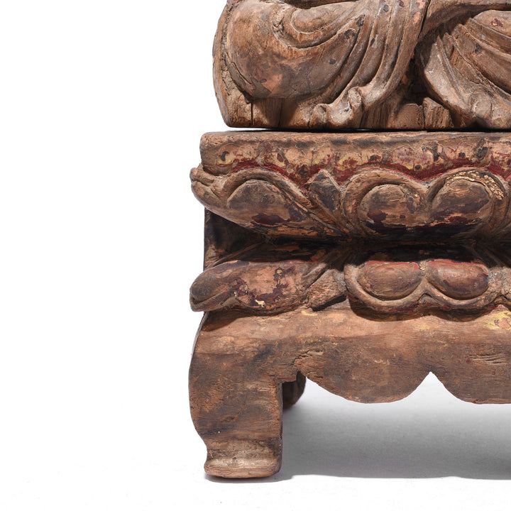 Corner Carving Detail From Chinese Polychrome Wood Figure of Buddha - 17thC | Indigo Antiques