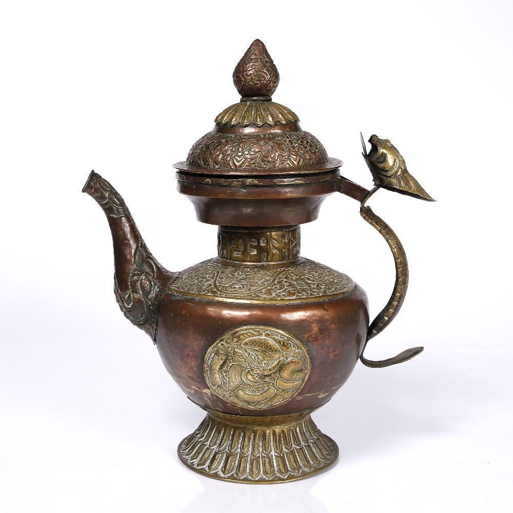 Copper & Brass Tibetan Tea Pot - Ca 100 yrs old | Indigo Oriental Antiques