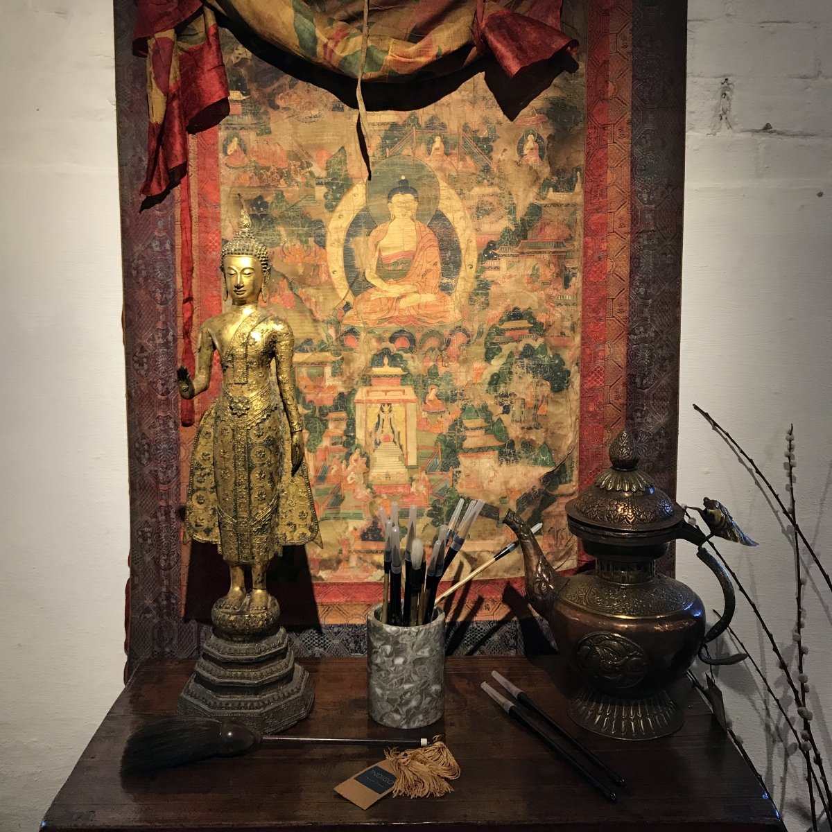 Copper & Brass Tibetan Tea Pot - Ca 100 yrs old | Indigo Oriental Antiques