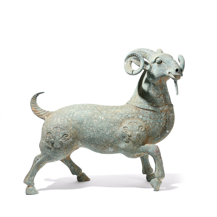 Elegant Bronze Ram Statue - Han Dynasty Style | Indigo Oriental Antiques