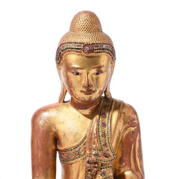 Gilded Teak Burmese Buddha From Mandalay - 19thC