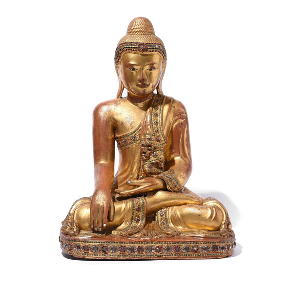 Gilded Teak Burmese Buddha From Mandalay - 19thC