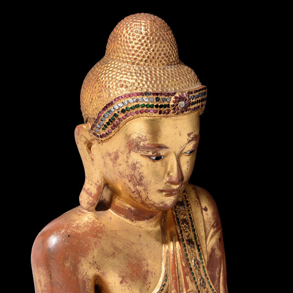 Gilded Teak Burmese Buddha From Mandalay - 19thC