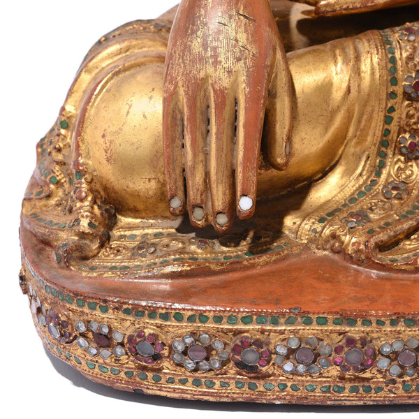 Gilded Teak Burmese Buddha From Mandalay - 19thC
