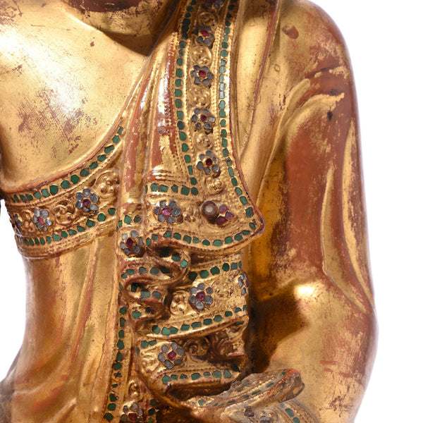Gilded Teak Burmese Buddha From Mandalay - 19thC