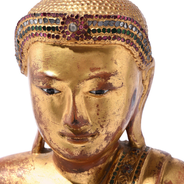 Gilded Teak Burmese Buddha From Mandalay - 19thC
