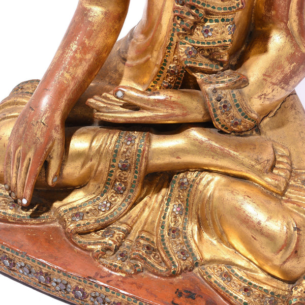 Gilded Teak Burmese Buddha From Mandalay - 19thC