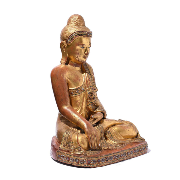 Gilded Teak Burmese Buddha From Mandalay - 19thC