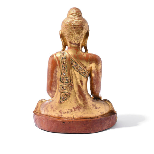 Gilded Teak Burmese Buddha From Mandalay - 19thC