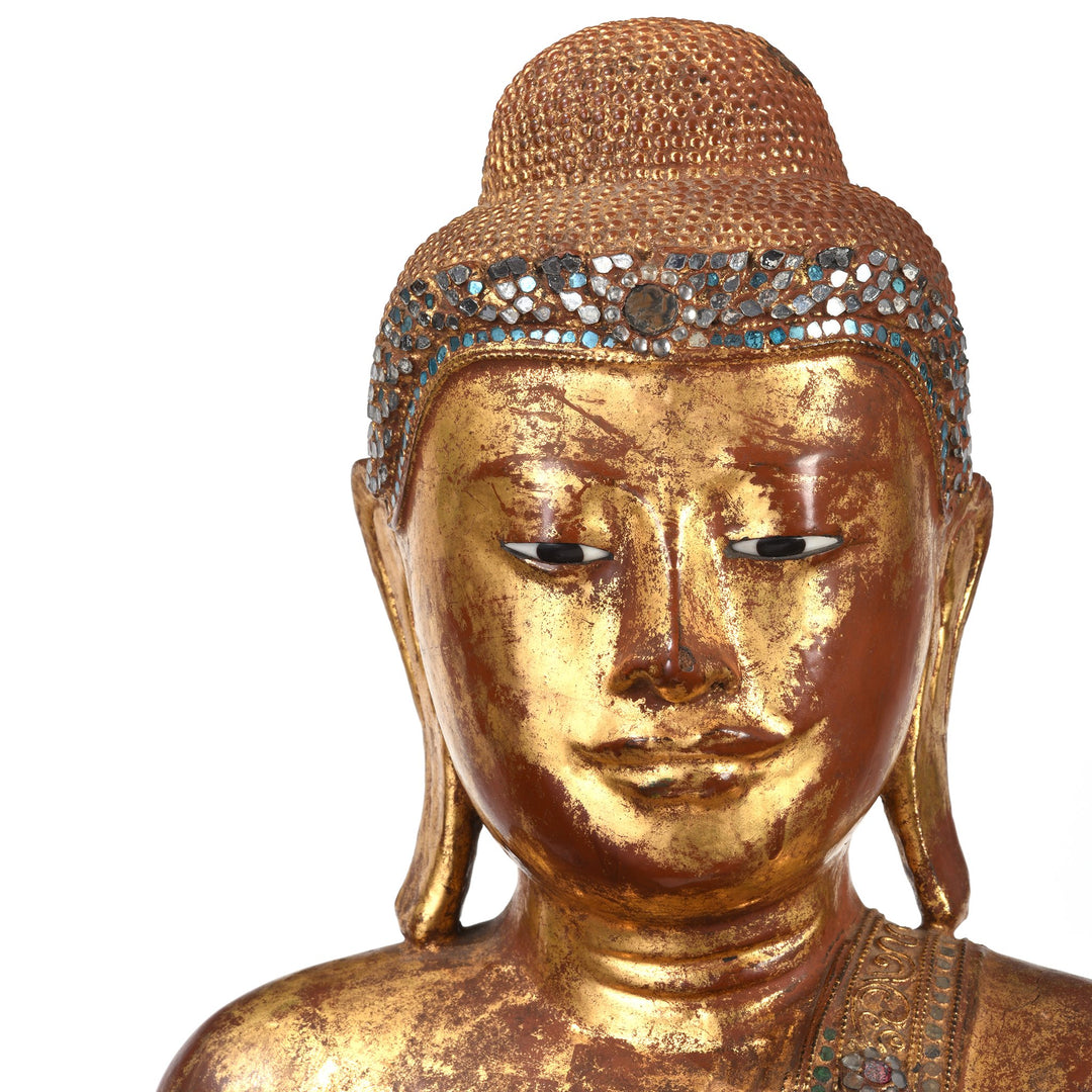 Gilded Teak Burmese Standing Buddha  from Mandalay - Early 20thC - 56 x 18 x 124 cm (WxDxH cms) - M400