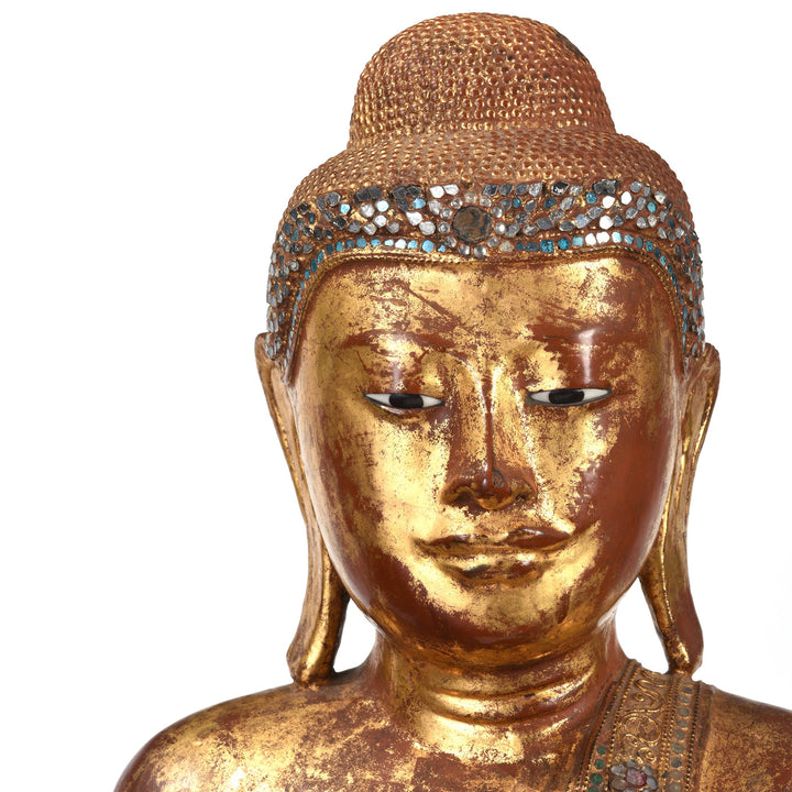 Gilded Teak Burmese Standing Buddha  from Mandalay - Early 20thC - 56 x 18 x 124 cm (WxDxH cms) - M400