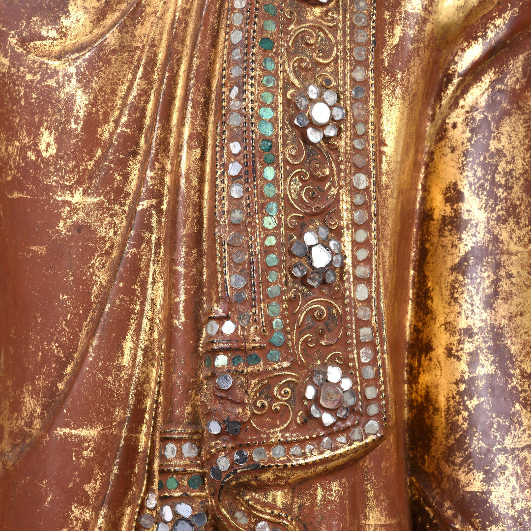 Gilded Teak Burmese Standing Buddha  from Mandalay - Early 20thC - 56 x 18 x 124 cm (WxDxH cms) - M400