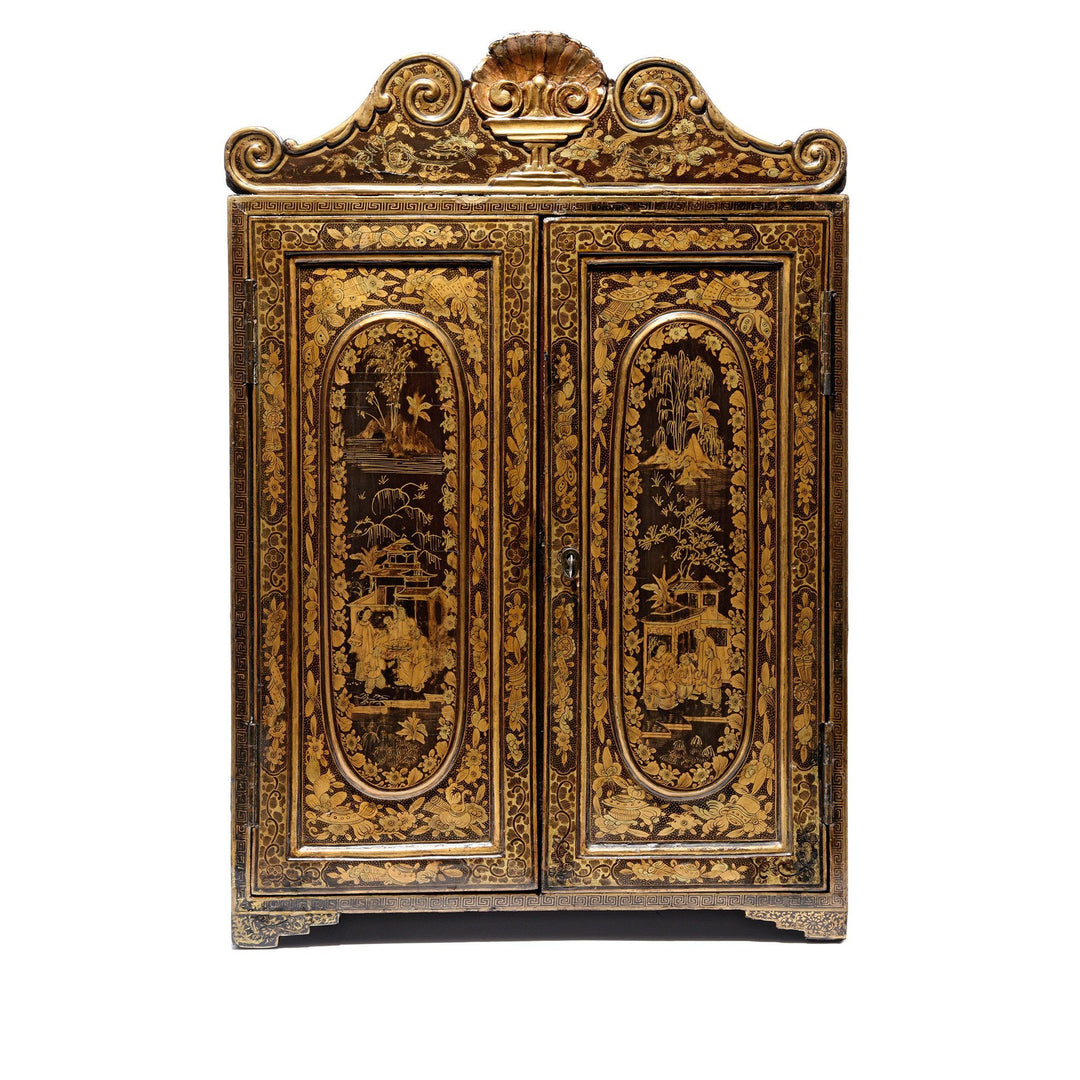 Gilt Black Lacquer Chinoiserie Jewellery Cabinet - Early 19thC | Indigo Antiques