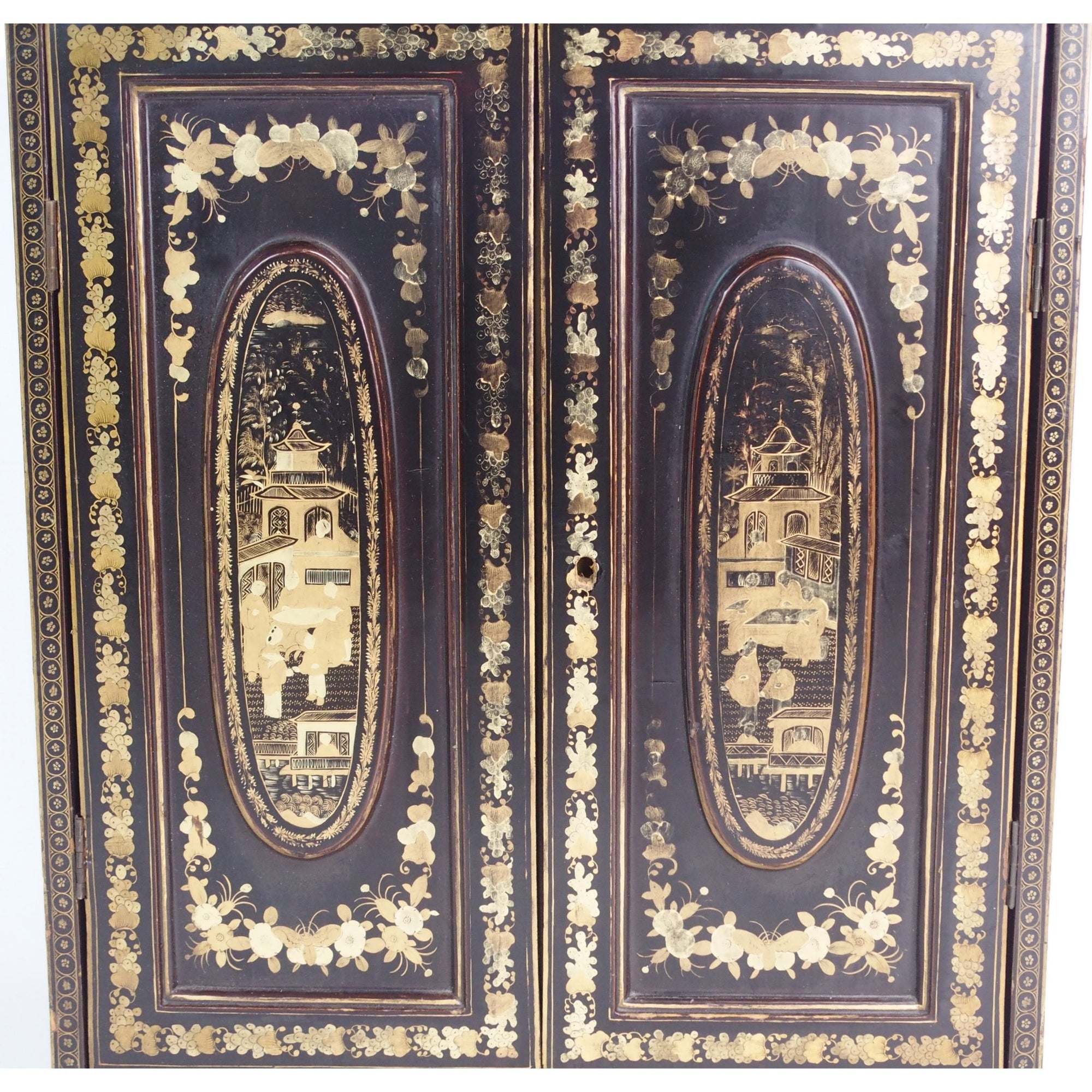Gilt Black Lacquer Chinoiserie Jewellery Cabinet - Early 19thC - 42 x 20  x 48  (wxdxh cms) - M314