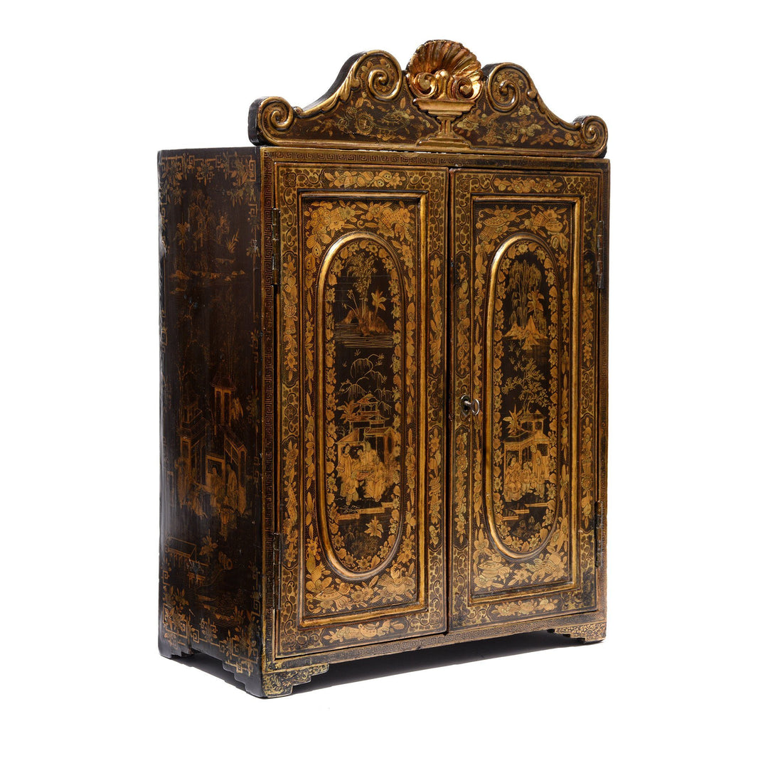 Gilt Black Lacquer Chinoiserie Jewellery Cabinet - Early 19thC | Indigo Antiques