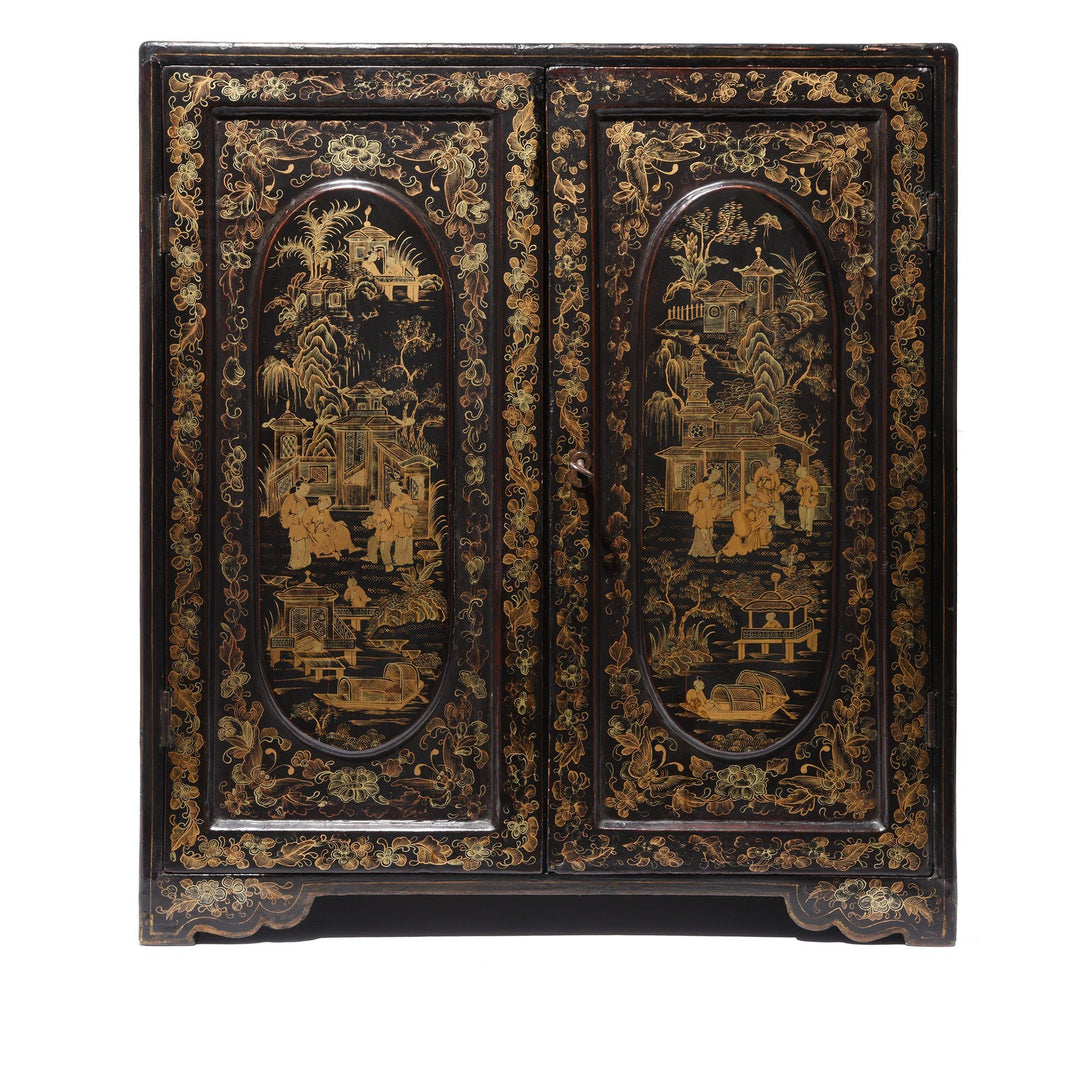 Chinese Export Gilt Black Lacquer Jewellery Table Cabinet - Early 19thC | Indigo Antiques