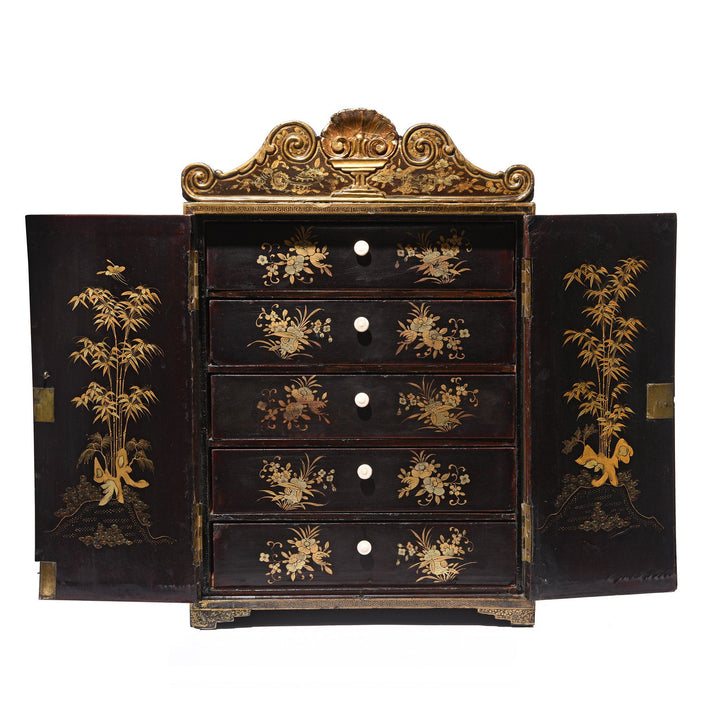 Gilt Black Lacquer Chinoiserie Jewellery Cabinet - Early 19thC | Indigo Antiques