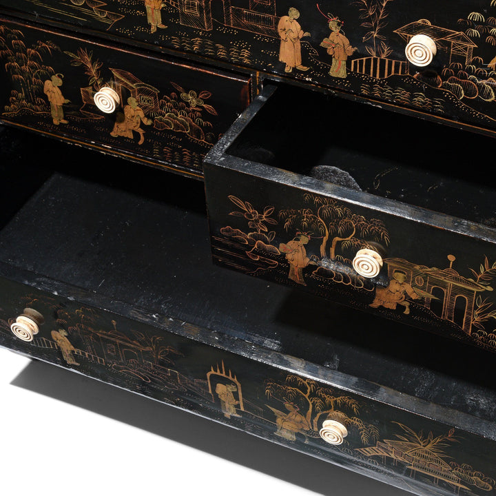 Drawer Detail from a Chinese Export Gilt Black Lacquer Jewellery Table Cabinet - Early 19thC | Indigo Antiques