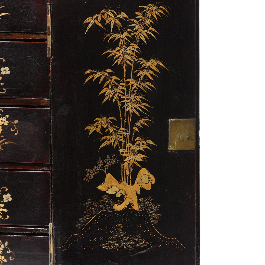 Gilt Black Lacquer Chinoiserie Jewellery Cabinet - Early 19thC | Indigo Antiques