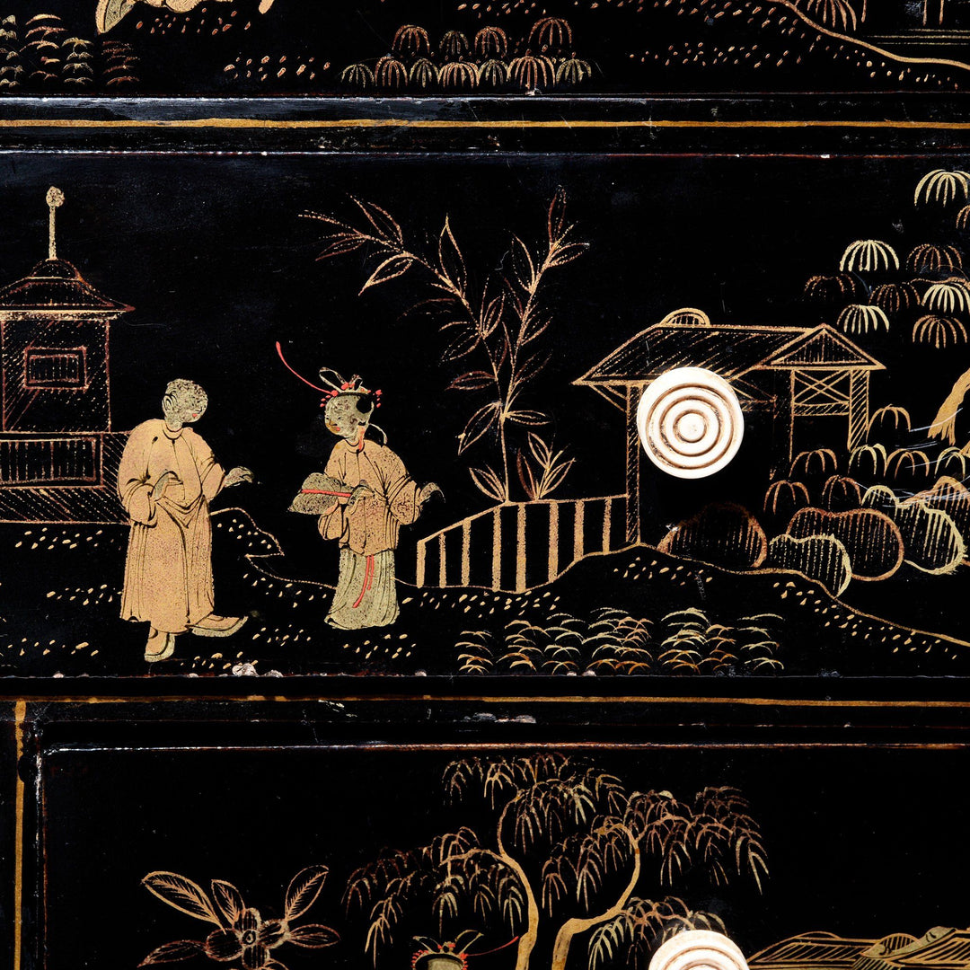 Chinese Export Gilt Black Lacquer Jewellery Table Cabinet - Early 19thC | Indigo Antiques