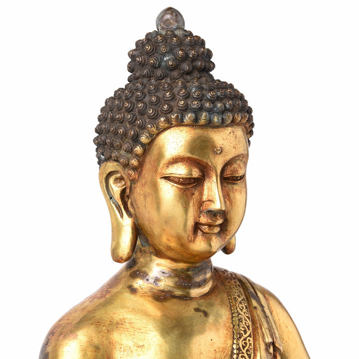 Gilt Bronze Statue Of Buddha - Varada Mudra Pose - 32 x 23 x 56 (wxdxh cms) - C1366V3 | Indigo Antiques