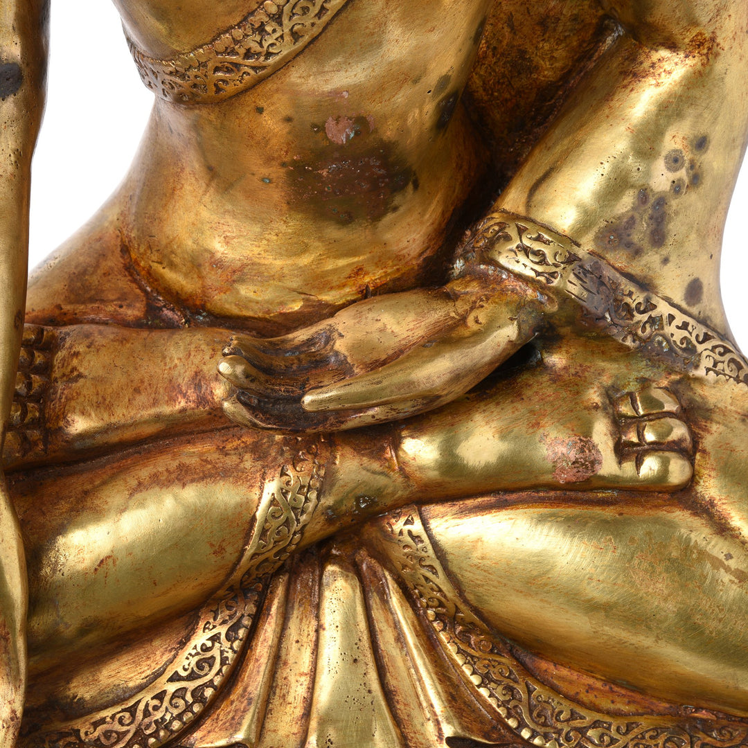 Gilt Bronze Statue Of Buddha - Varada Mudra Pose - 32 x 23 x 56 (wxdxh cms) - C1366V3 | Indigo Antiques