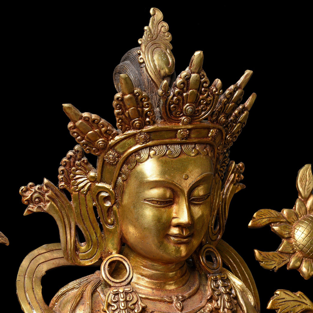 Facial Detail Of A Gilt Bronze Statue of The Bodhisattva Vajrasattva | Indigo Antiques