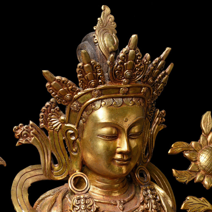 Facial Detail Of A Gilt Bronze Statue of The Bodhisattva Vajrasattva | Indigo Antiques