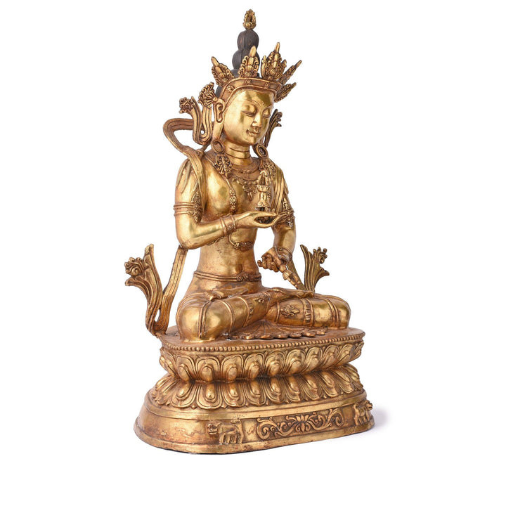 Side View Of A Gilt Bronze Statue of The Bodhisattva Vajrasattva | Indigo Antiques