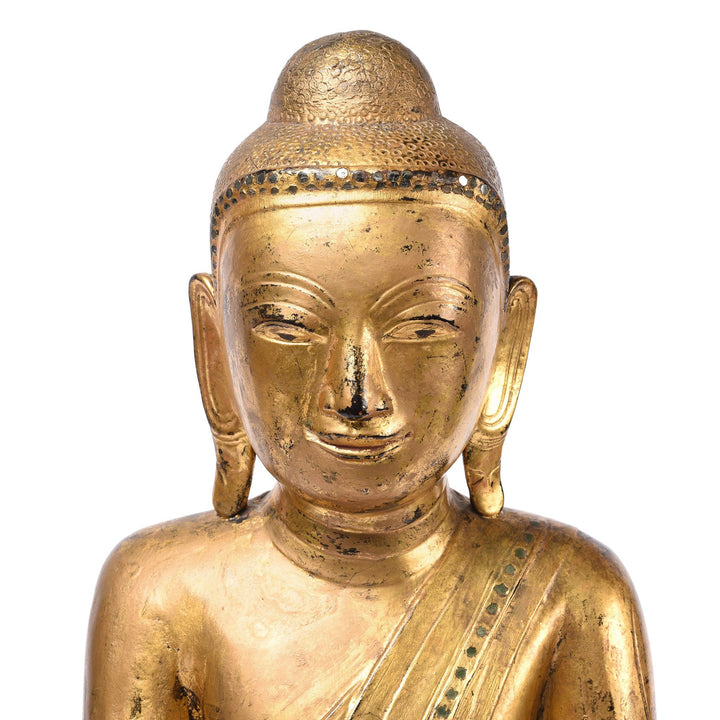 Face Detail Of Gilt Burmese Sitting Buddha - 19thC | Indigo Antiques