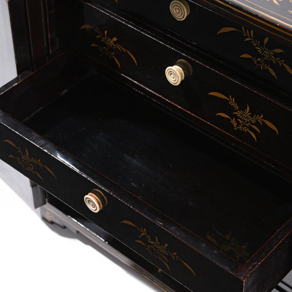 Gilt Chinese Black Lacquer Jewellery Cabinet - Early 19thC
