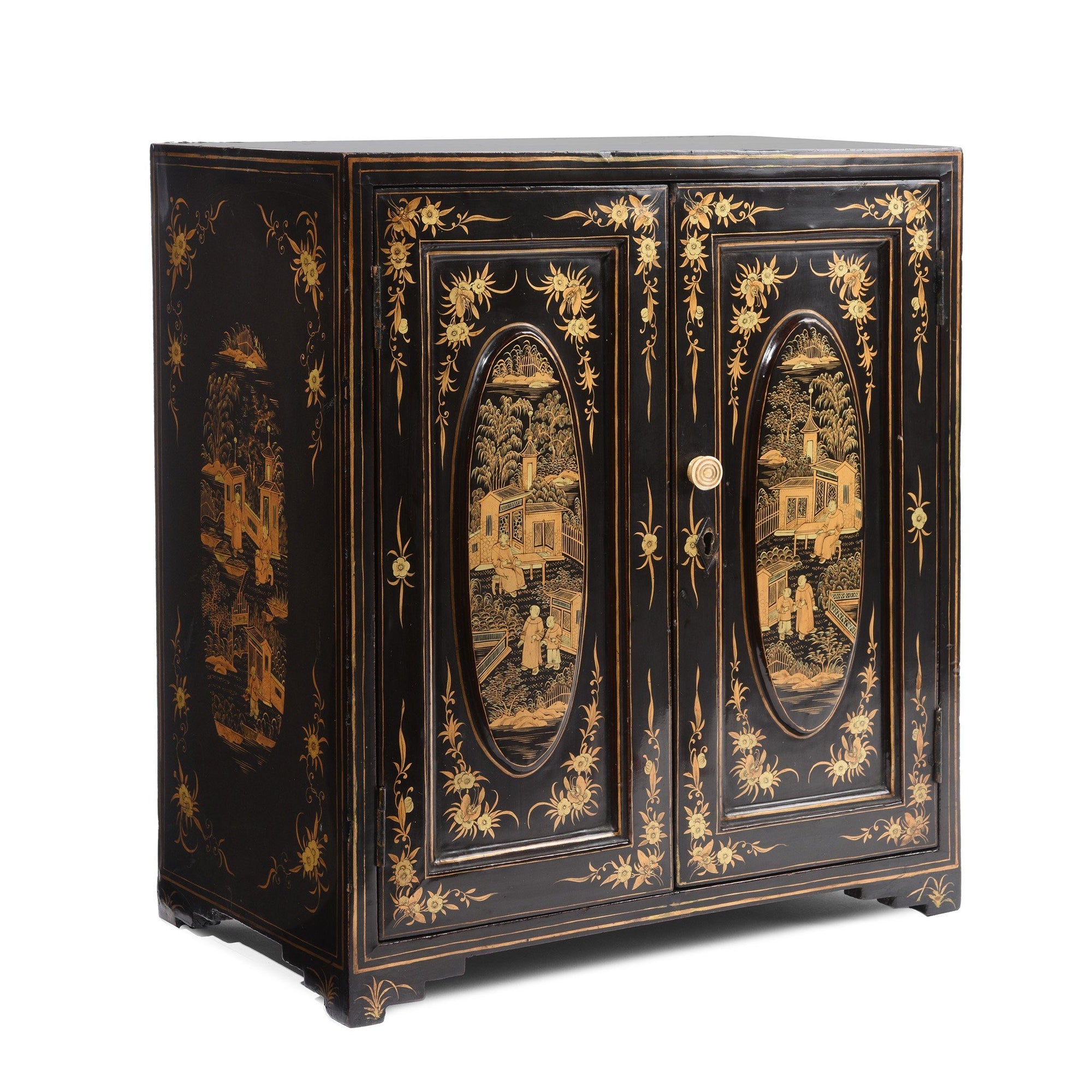 Chinese Export Gilt Black Lacquer Jewellery Table Cabinet - Early 19thC | Indigo Antiques