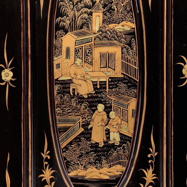 Gilt Chinese Black Lacquer Jewellery Cabinet - Early 19thC