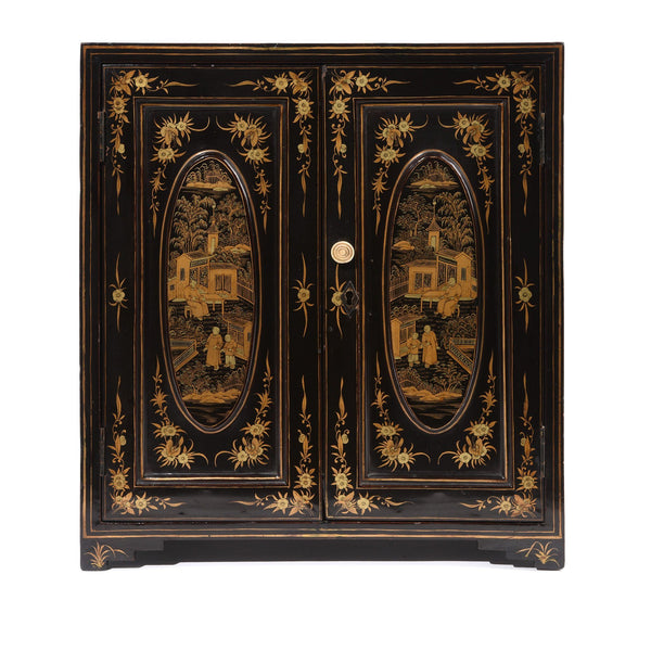 Gilt Chinese Black Lacquer Jewellery Cabinet - Early 19thC