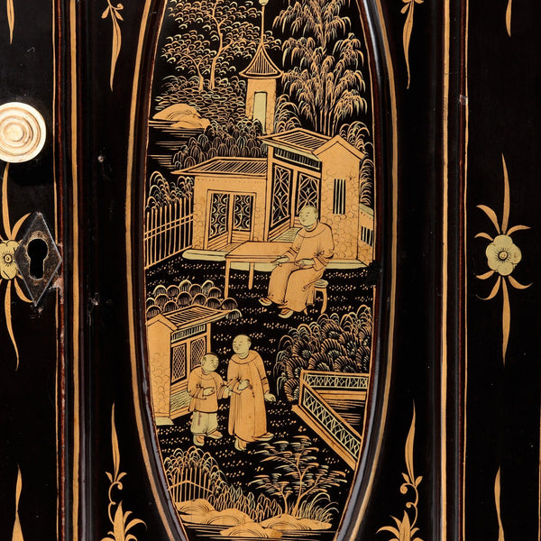 Gilt Chinese Black Lacquer Jewellery Cabinet - Early 19thC