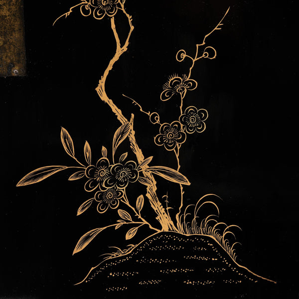 Gilt Chinese Black Lacquer Jewellery Cabinet - Early 19thC