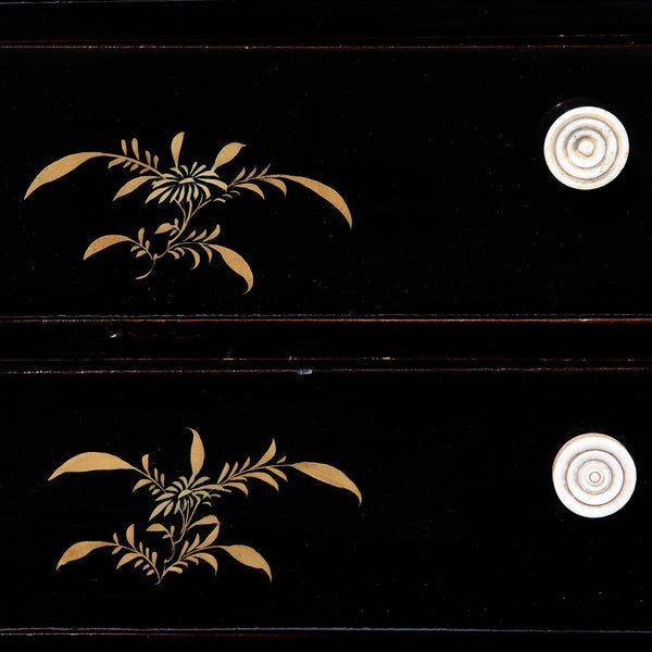 Gilt Chinese Black Lacquer Jewellery Cabinet - Early 19thC