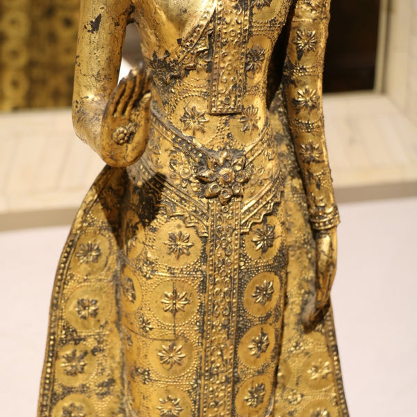 Gilt Thai Standing Buddha - Early 20thC