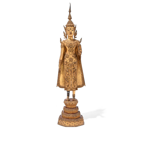 Gilt Thai Standing Buddha - Rattanakosin Era - 19thC