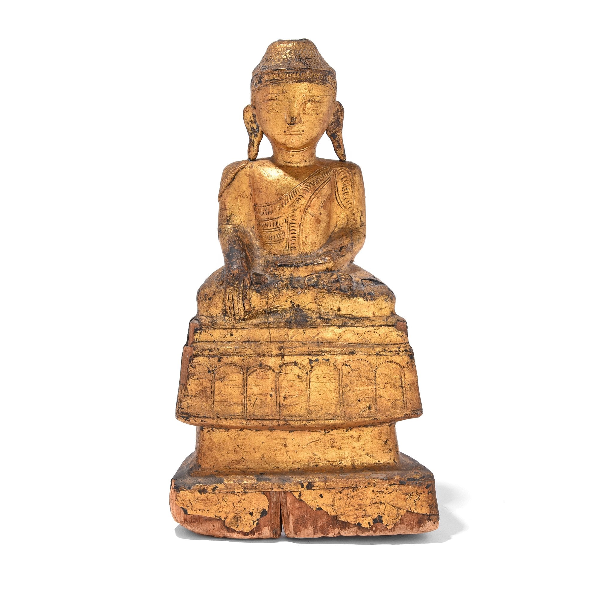 Gilt Wooden Burmese Buddha Statue - 18thC Gilt Wooden Burmese Buddha Statue - 18thC