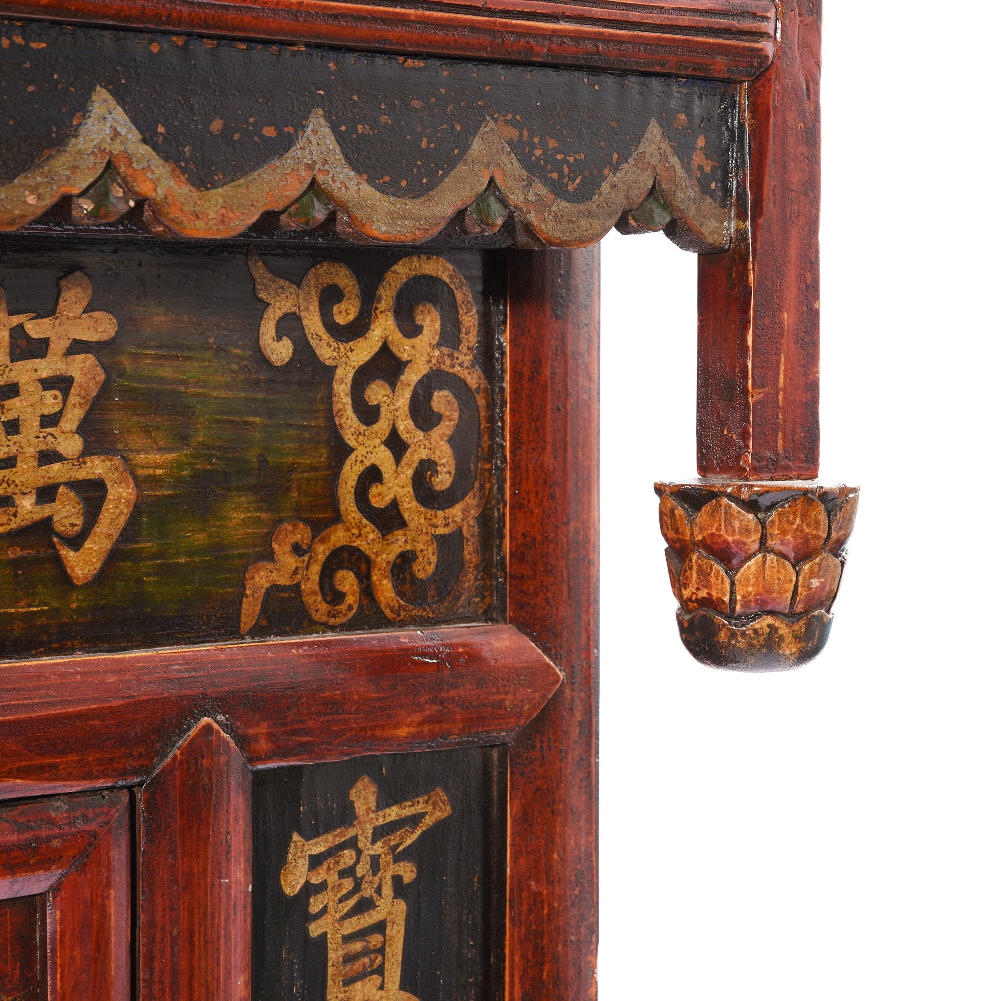 Corner Detail of Carved and Painted Chinese Temple Shrine - Early 20thC | Indigo Antiques