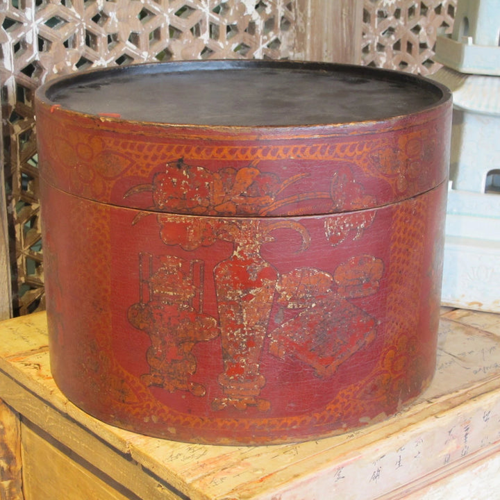 Red Lacquer Hat Box From Shanxi - 19thC | Indigo Oriental Antiques