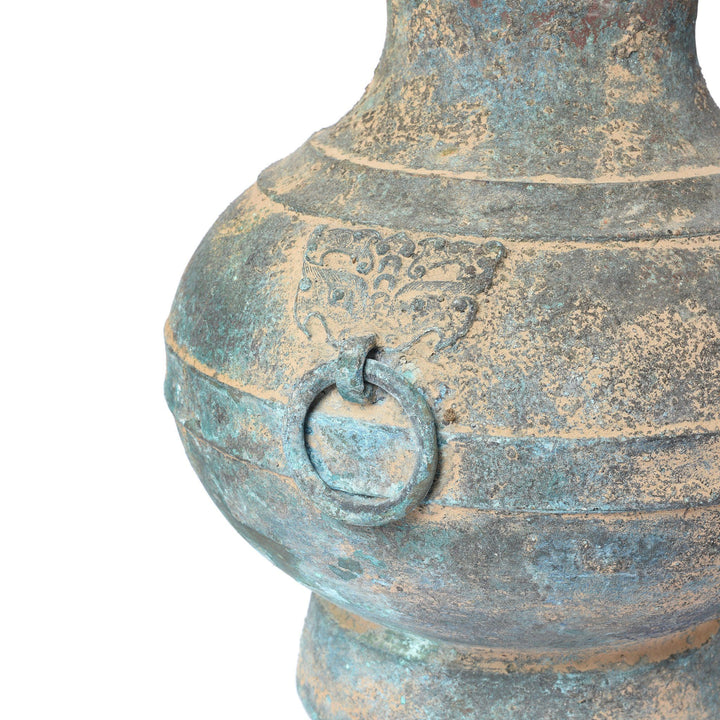 Handle Detail Of Reproduction Bronze Wine Jar - Han Dynasty Style | Indigo Oriental Antiques