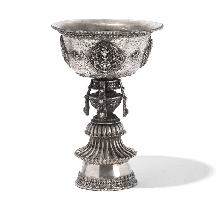 Silver Plated Brass Tibetan Butter Lamp | Indigo Antiques