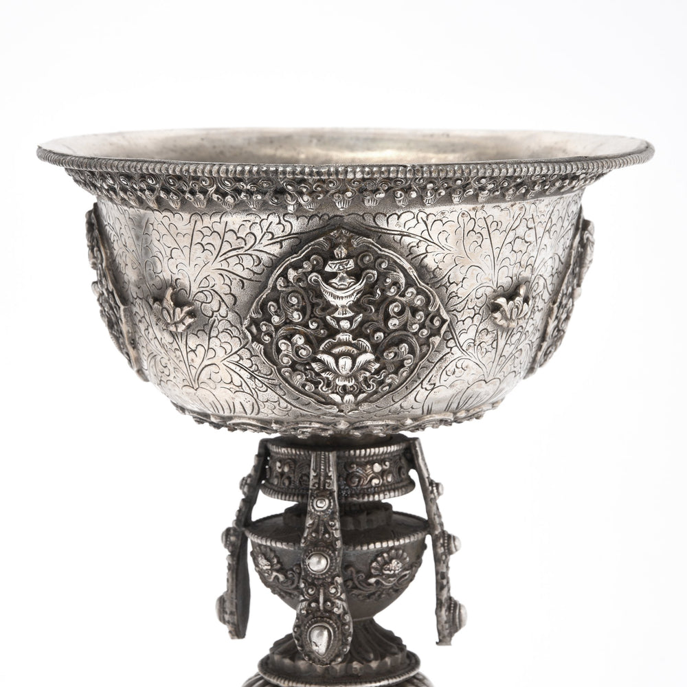 Silver Plated Brass Tibetan Butter Lamp | Indigo Antiques