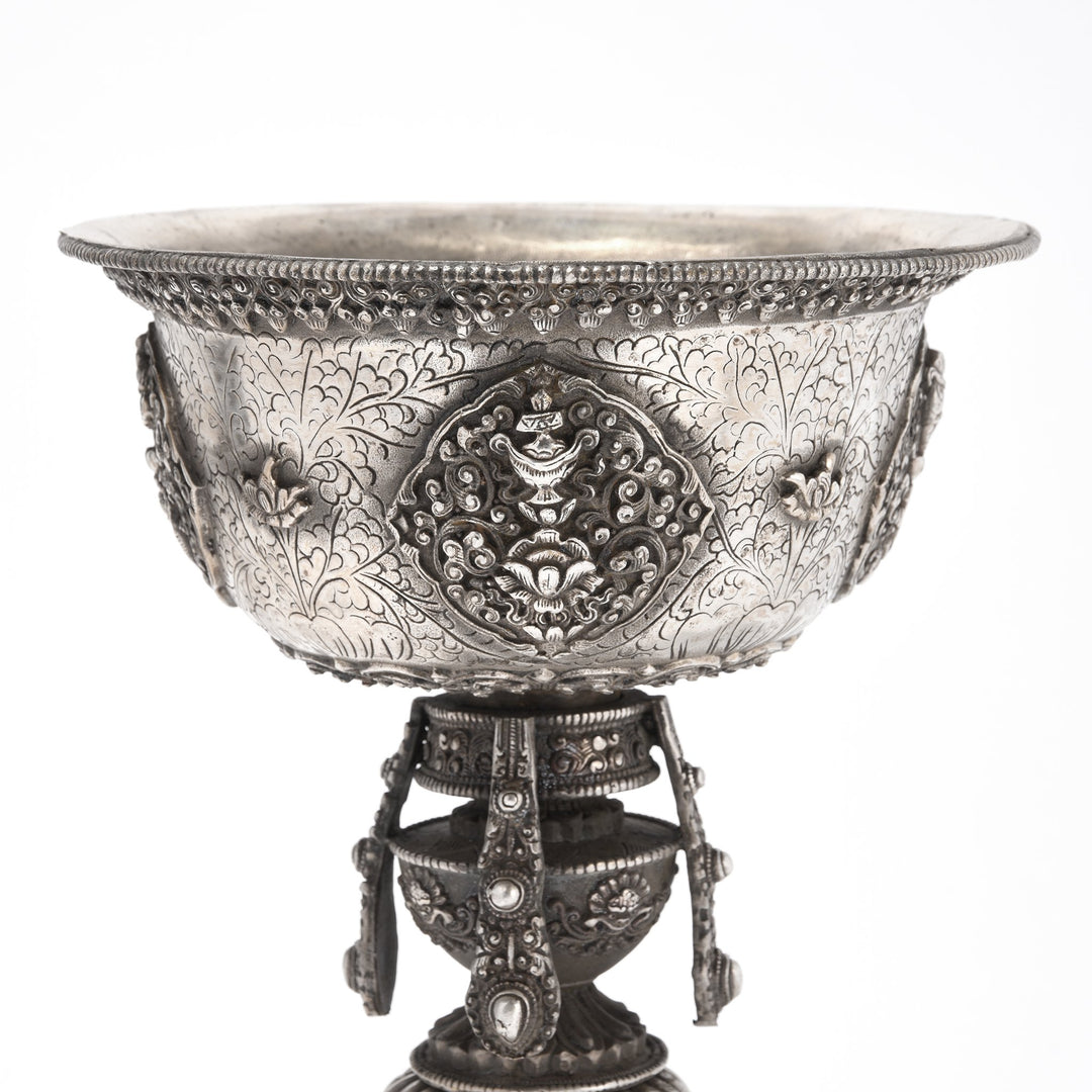 Silver Plated Brass Tibetan Butter Lamp | Indigo Antiques