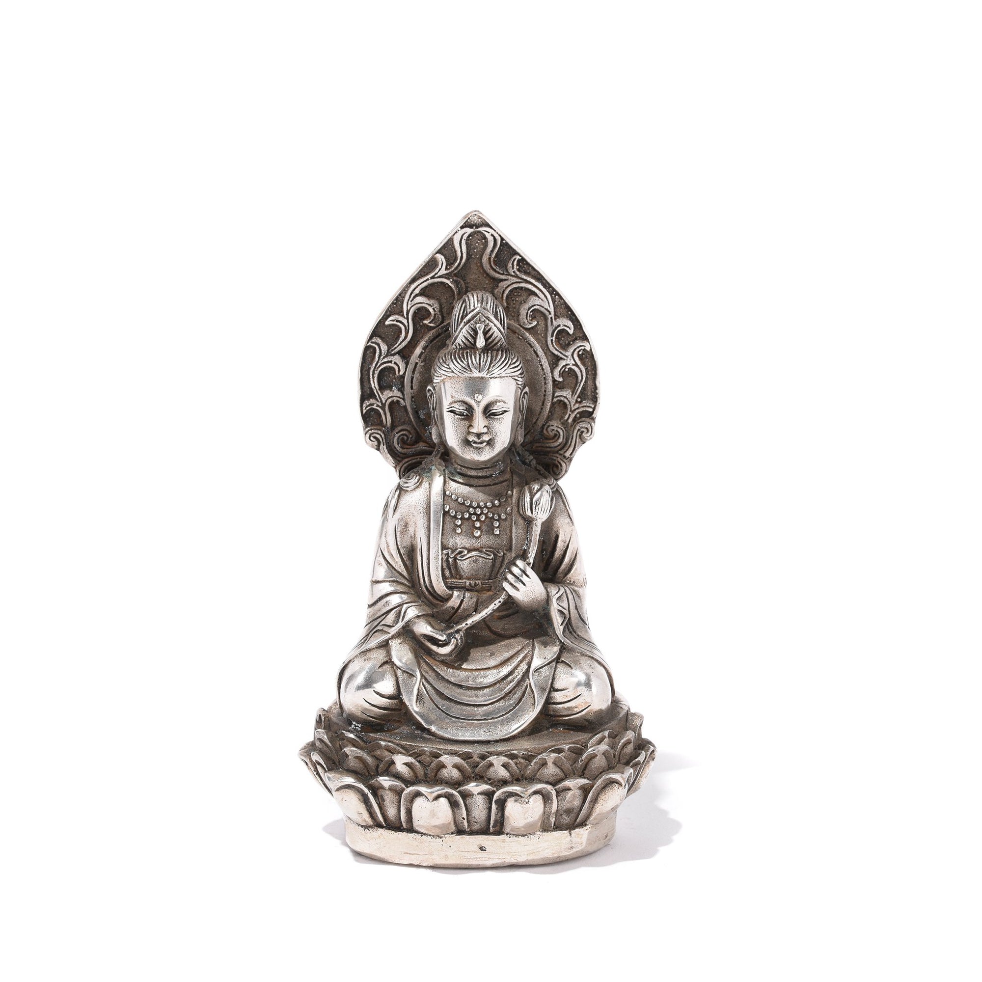 Silver Plated Seated Guanyin Statue | Indigo Oriental Antiques