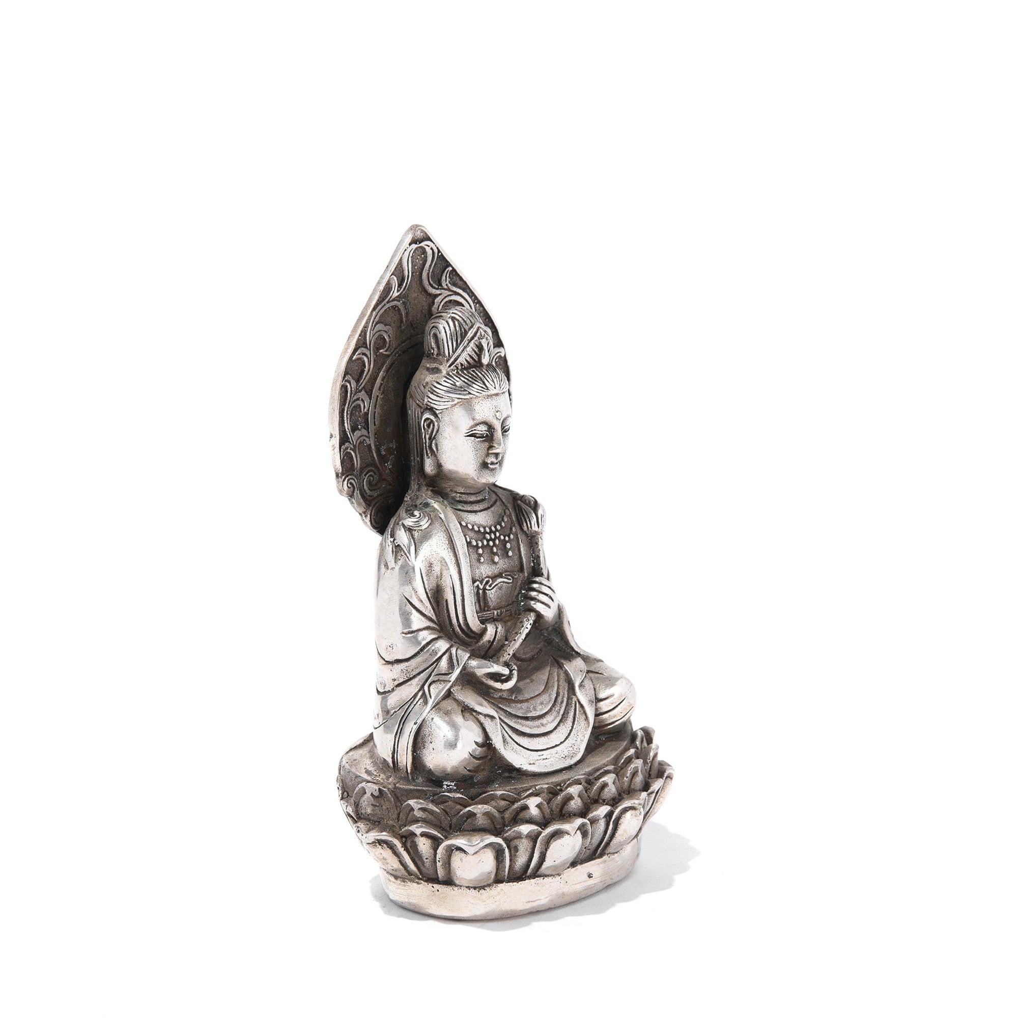 Silver Plated Seated Guanyin Statue | Indigo Oriental Antiques