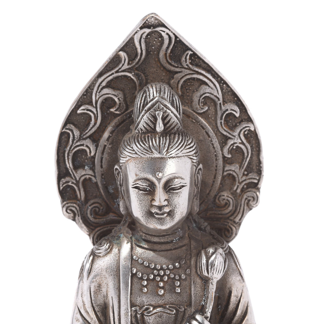Silver Plated Seated Guanyin Statue | Indigo Oriental Antiques
