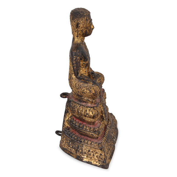 Thai Gilt Bronze Monk  Statue - Ratnakosin Style - 19thC
